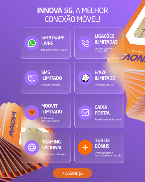 Innova 5G: ligações, SMS, WhatsApp e Waze ilimitados, com 1 GB de bônus